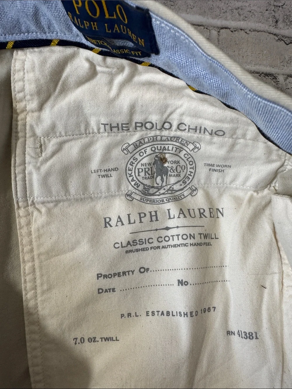 Polo Ralph Lauren mens 48x32 cream stretch classic fit cotton chino pants EUC